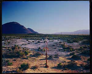 Survey Line of Desert Navigation Locaters - sighting to Bordello Springs (copse of trees 4 mi. distant)